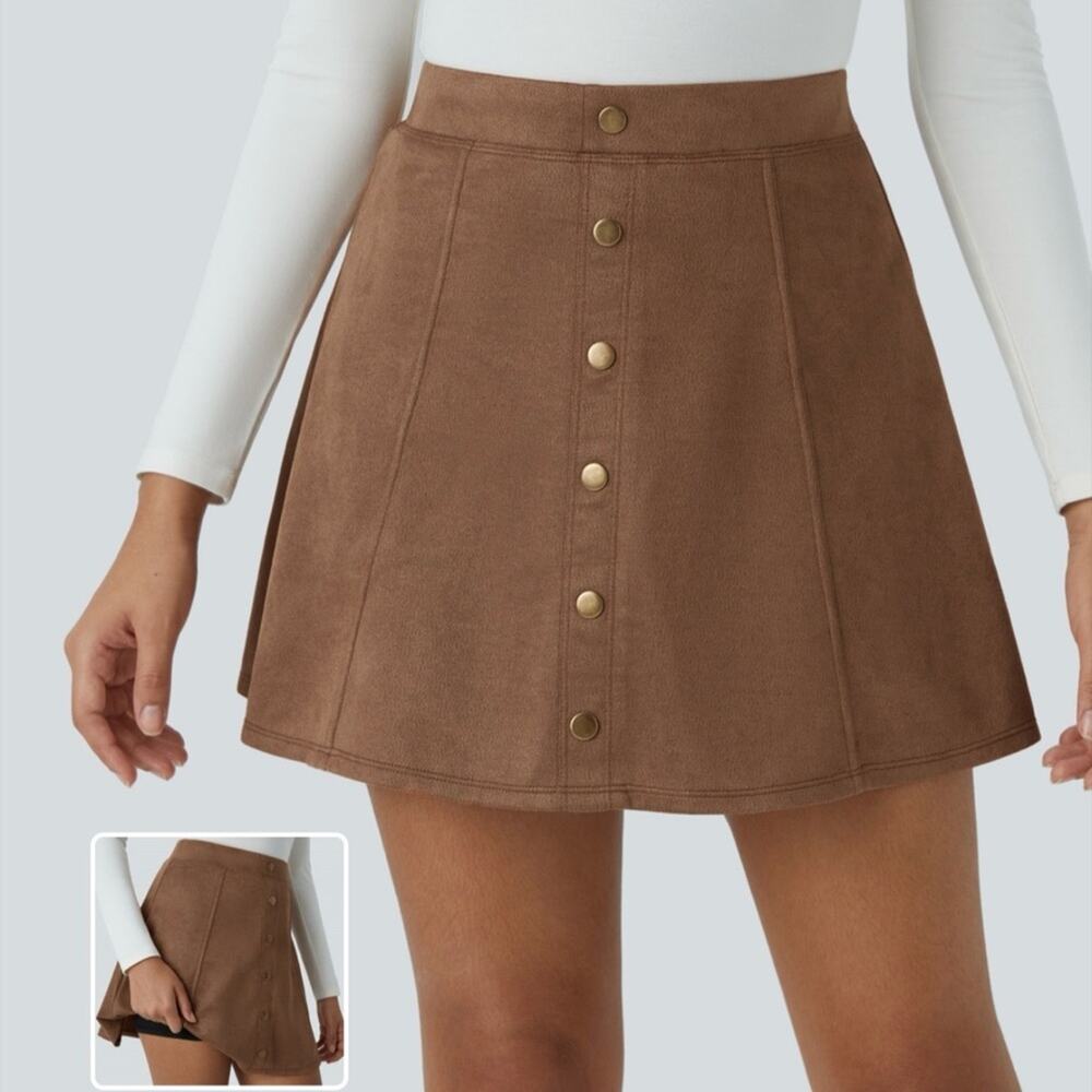 HALARA Brown Button-Front Mini Skirt